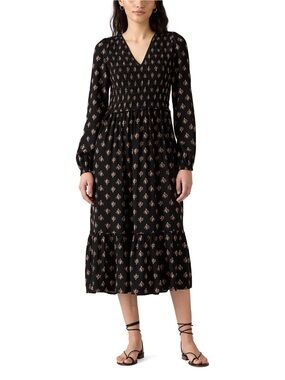 Levi's Black Midi V Neck Dress with Floral Print